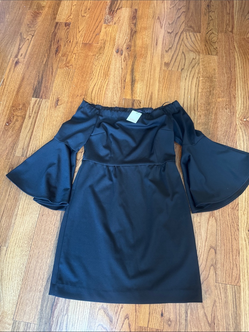 Trina Turk Off-Shoulder Black Bell-Sleeve Dress